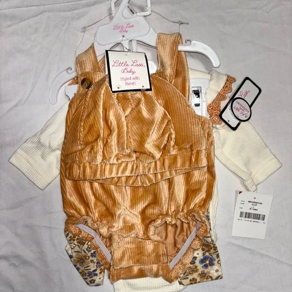 Little Lass Baby Orange Romper  Baby 3-Piece Outfit Set 0-3 & 3-6 months - Picture 6 of 6